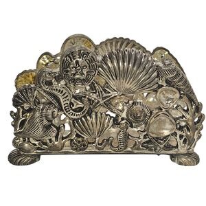 Sea‎ Treasures Vintage Silver Plate Napkin Holder By Godinger Silver Co 90s Y2K